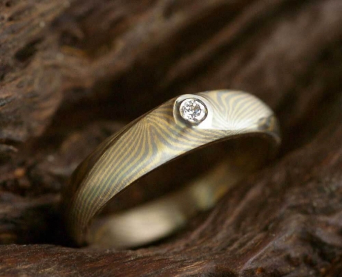 Verlobungsring - aus Mokume Gane mit Diamant