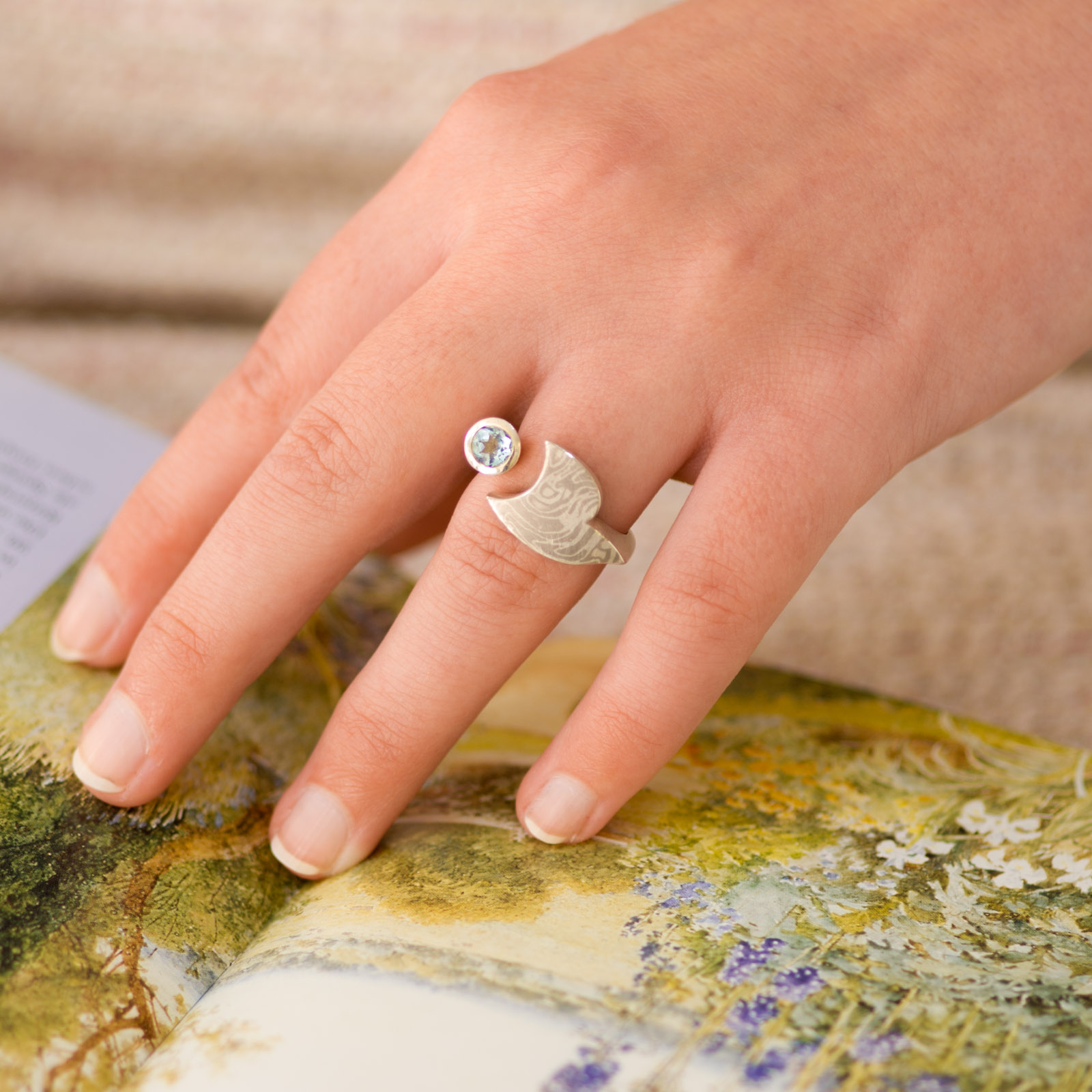 Ring »Sail« mit Mokume Gane und Aquamarin